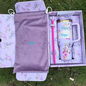 Grand gobelet floral à double paroi isolé pour le voyage en voiture à usage de café 40oz en acier inoxydable tasse chaude et froide avec boîte-cadeau en paille - Product Image 3
