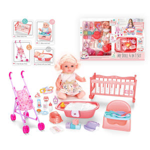 Poupée en vinyle de 12 pouces, ensemble 4 en 1 avec poussette, chaise haute, baignoire, berceau, accessoires d'alimentation, jeu d'imitation pour enfants, cadeau d'apprentissage précoce - Product Image 4