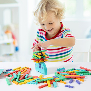 Jeu de blocs d'équilibre en <span class=keywords><strong>bois</strong></span> transfrontalier en forme d'éléphant, puzzle éducatif précoce pour les 0-24 mois, ensemble de blocs interactifs parent-enfant - Product Image 2