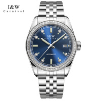 Montre mécanique I&W CARNIVAL Luxury Fashion Automatic Diver 40 mm en acier inoxydable avec boîtier octogonal et fermoir papillon, mouvement Seiko NH35.