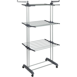 Séchoir à linge mobile pliable et extensible à 4 niveaux en acier inoxydable pour salle de bain et sacs, support de séchage sur pied, vente en gros - Product Image 1