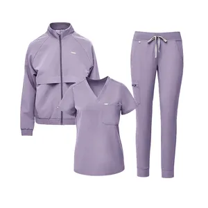 Commercio all'ingrosso 3 in 1 top a maniche lunghe pantaloni Jogger ospedale medico infermieristica Scrub uniformi uomo donna infermiera Scrub giacca Set