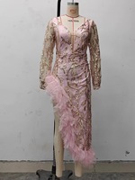 2025 Frühling/Sommer Neue Damen bekleidung Sexy Hüft umfang Schwanz perle Pink Mesh Abend Langes Kleid