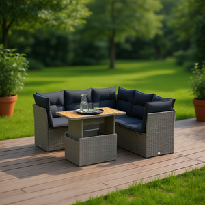 Conjunto de Sofá de Jardín de Ratán Gris con Reposabrazos Ajustables, Muebles de Exterior de 4 Plazas, Diseño Contemporáneo - Product Image 2