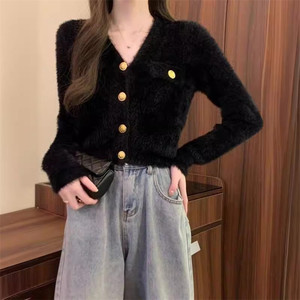 Fashion Women Crop Top Sweaters Autumn Winter Long Sleeve Slim <strong>Knitted</strong> Button <strong>Open</strong> Front Cardigan Ladies Knit Coats - Product Image 3