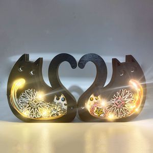 Uionen New Hand Carved Wooden Cat Figurine Father's Day Mother's Day Valentine's Day Gift Home Desktop Decorative Ornament - Product Image 2