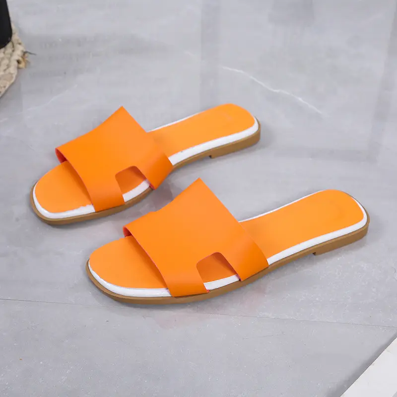 Luxury brand Beach slippers Classic Flat Summer Designer Fashion flops leather lady Slides women sandals slipper