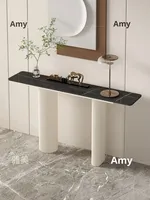 Table console de style crème, luxe léger, haut de gamme, avec plateau en dalle de roche et structure métallique, pour entrée, salon, meuble de rangement moderne