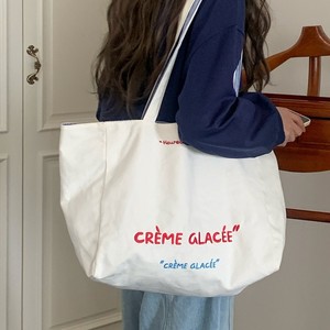 <b>Canvas</b> Tote <b>Bag</b> White Blue Reversible Embroidered Letter Design <b>Large</b> Capacity Everyday Use Women's Shoulder <b>Bag</b> - Product Image 4