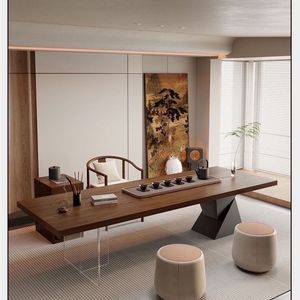 Solid Wood Slab Tea Table And Chair Set Wabi Sabi Style Zen Inspired Modern Minimalist For Living Room Home Office - Product Image 3