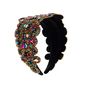 时尚精致的彩色钻石贴花大滴玻璃手工缝制女式发夹