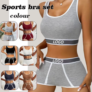 Set di biancheria intima sportiva personalizzabile con logo, MOQ basso, <span class=keywords><strong>top</strong></span> a canotta con schiena scoperta, abbigliamento fitness da esterno, set reggiseno e slip da <span class=keywords><strong>donna</strong></span> - Product Image 1