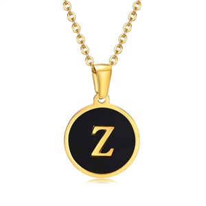 Dainty Gold Plated Women Choker Necklace Stainless Steel Letter DIY Round Pendant Necklace - Product Image 2