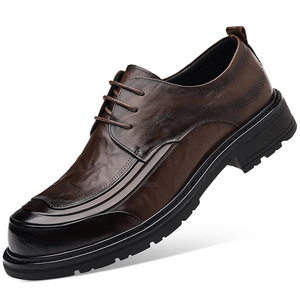 Chaussures Richelieu en Cuir Véritable pour Hommes, Bout Rond, Semelle Souple, Idéales pour Mariage, Cérémonie, Automne, Affaires, Noires, à Lacets, Style Uni - Product Image 4