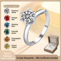 Bague classique transfrontalière en argent sterling S925 avec moissanite GRA à six griffes de style T, 1 carat, légère, de luxe et haut de gamme