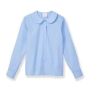 Fabric Customization Secondary School Uniform Wears Blue Shirts Long Sleeve Peterpan Collar Blouse Girls School Shirts