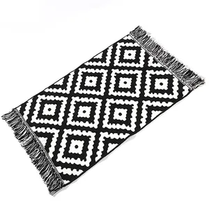 Morocco wholesale carpets and rugs Upholstery Rug Black and White Checkered Floor Mat Tassel Woven