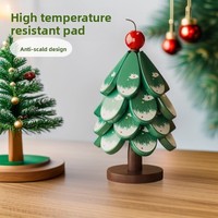 Sous-verre en bois massif en forme de sapin de Noël, dessous de plat isolant résistant à la chaleur, décoration de table de cuisine pour les fêtes, forme irrégulière