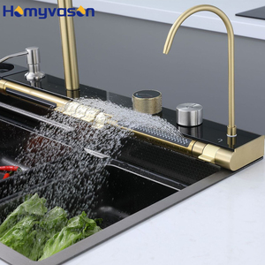 Chậu rửa chén bằng thép không gỉ mạ vàng kiểu thác nước 68/75/80cm mới năm <span class=keywords><strong>2025</strong></span>, chậu đơn lớn đa năng, màu vàng gold, dành cho nhà bếp - Product Image 5