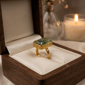 Natural Prehnite <b>Statement</b> <b>Ring</b> Handmade Gold Plated Bezel Set Brass Rectangle Gemstone <b>Ring</b> Artisan Jewelry Gift for Women - Product Image 2
