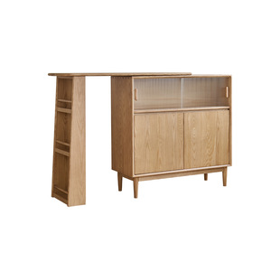 Comptoir de bar en bois massif extensible avec rangement pour salon ou salle à manger - Product Image 3