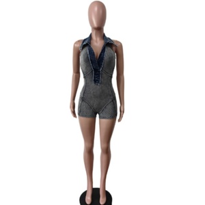 Nuevo <span class=keywords><strong>Mono</strong></span> Corto <span class=keywords><strong>Vaquero</strong></span> Casual con Parches, Sin Mangas, para Mujer - Product Image 3