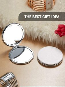 High Quality Folding White Leather Pocket Cosmetic <b>Mirror</b> Dual Sided Customizable Colors Portable <b>Compact</b> for Makeup - Product Image 3