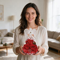 Rose éternelle sous cloche en verre en forme d'ange, rose préservée sous couvercle en verre pour la Saint-Valentin, la fête des mères, vente en gros