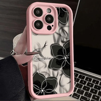 Coque de téléphone antichoc noire couleur bonbon motif floral pour iPhone 17 16 Pro Max 15 14 13 12 11 XS XR, coque arrière givrée anti-chute