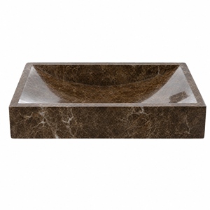 Lavabo Rectangular de Pared para Baño, Mármol Emperador Oscuro Pulido, Diseño Contemporáneo - Product Image 2