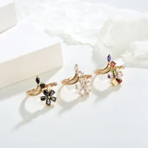 Elfic Best Selling Trendy Fashion Jewelry Zircon Ring Colorful Butterfly Flower Ring Women Gold Plated 14k Anillos Oro Laminado