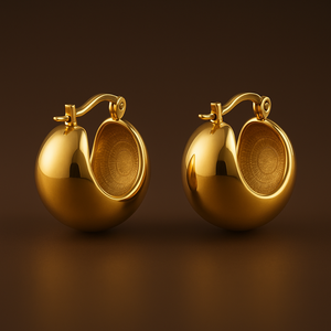 Boucles <span class=keywords><strong>d</strong></span>'oreilles créoles lisses en acier inoxydable plaqué or 316 étanches Boucles <span class=keywords><strong>d</strong></span>'oreilles en forme de <span class=keywords><strong>globe</strong></span> stéréoscopique creux - Product Image 1
