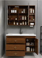 Meuble-lavabo de salle de bain de luxe avec miroir LED mural, unité flottante moderne pour hôtel et appartement