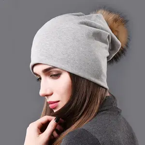 Mode chapeau d'hiver pour femmes doux épais hiver chaud bonnet chapeau tricoté hiver femmes fourrure de raton laveur pompon bonnet chapeaux