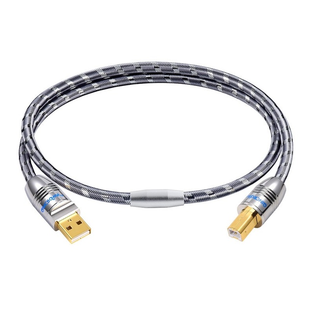 USB Type-A Type-B Decoder Audio Cable PVC Jacket Braid 7N Single Crystal Copper Silver-Plated Male-Male Audiophile-Grade Adapter