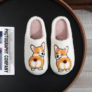 Femmes Hommes Hiver Cute Corgi Dog Plush Fleece Home Warm Floor Indoor Slipper - Product Image 1