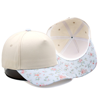 Gorra de Béisbol Snapback Personalizada con Estampado Floral, Visera Plana, Color Azul Claro Crema, Ajustable, Unisex, Estilo Urbano de Verano