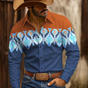 <span class=keywords><strong>Camicia</strong></span> Western da <span class=keywords><strong>Uomo</strong></span> a Maniche Lunghe <span class=keywords><strong>Slim</strong></span> <span class=keywords><strong>Fit</strong></span> Etnica Vintage con Stampa 3D e Bottoni - Product Image 2