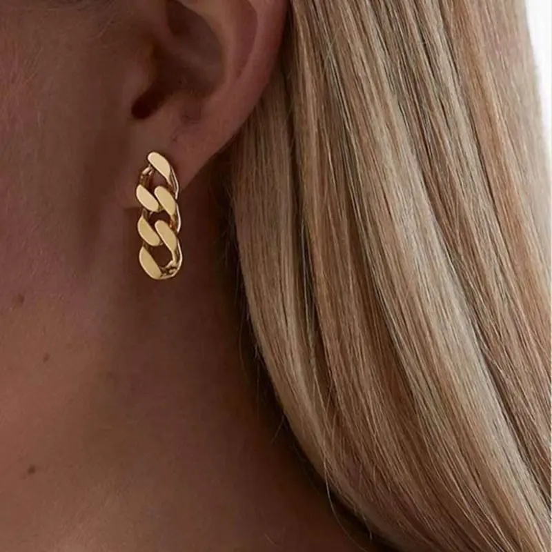 MICCI — boucles d'oreilles chaîne à maillons cubain, bijoux hypoallergéniques étanches en acier inoxydable, plaqué or 18K, vente en gros