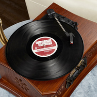 Gramophone rétro vintage pour lecteur de disques - Décoration audio en bois antique pour CD et vinyle