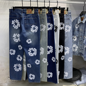 Veste en jean pour homme, style européen-américain, imprimé floral, délavé moyen, coupe ample, vintage, marque tendance, style hip-hop urbain - Product Image 3