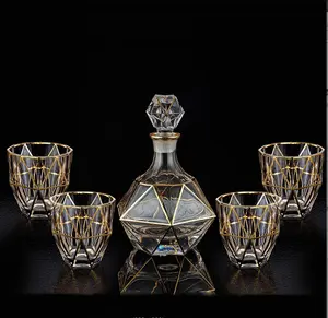 2023 supplier luxury whiskey decanter new unique gold brim whiskey decanter crystal whiskey decanter with gold plating