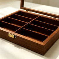 Boîte de présentation portable haut de gamme SHN-62 en bois de noyer grainé, style vintage, anti-poussière, multi-compartiments, pour lunettes