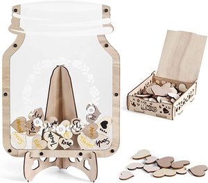Cadre décoratif rustique pour baby shower avec 80 cœurs en bois – Alternative au livre d'or de mariage - Product Image 2