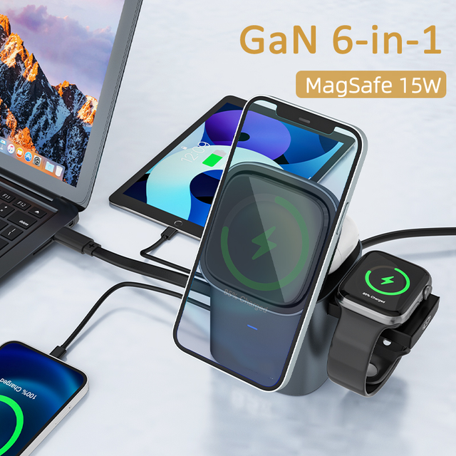 Mobile Accessories 2025 GaN 6-in-1 Magnetic Wireless Charger 65cm 80W Type-C Retractable Cable PD65W+QC18W Multi-functional Fast