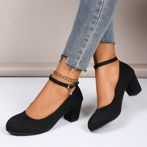 รองเท้าส้นเตี้ยแฟชั่นฤดูใบไม้ร่วงแบบเซ็กซี่ ส้นหนา สำหรับผู้หญิงไซส์ใหญ่ หัวกลม หนังกลับ ส้นสูงแบบมืออาชีพ - Product Image 6