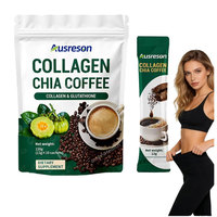 Ausreson OEM Poudre de café minceur au collagène et chia pour la beauté de la peau et le soutien à la gestion du poids, 20x Collagène Chia Café en poudre