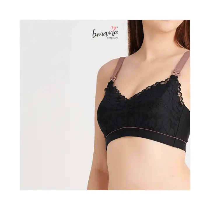 Wholesale 100% Cotton Embroidered Nursing Bra Embroidery Super Soft Latex Lace Wireless Everyday Style Purple and Black Color