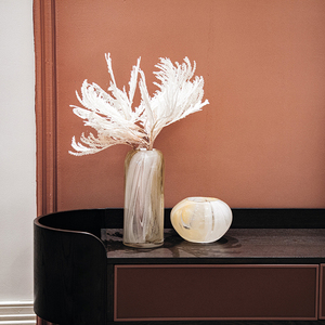 European Round Large Small Vase <b>Brown</b> <b>Tinted</b> Amber Vase Glass with Marble - Product Image 2