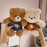 Boneka Beruang Teddy Bulu Keriting Grosir, Boneka Beruang Duduk Lembut dengan Pakaian Kartun untuk Dekorasi Sofa, Hadiah Ulang Tahun Anak